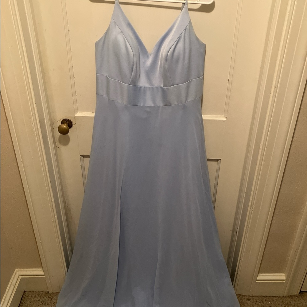 David's Bridal Blue Sleeveless V-Neck Gown